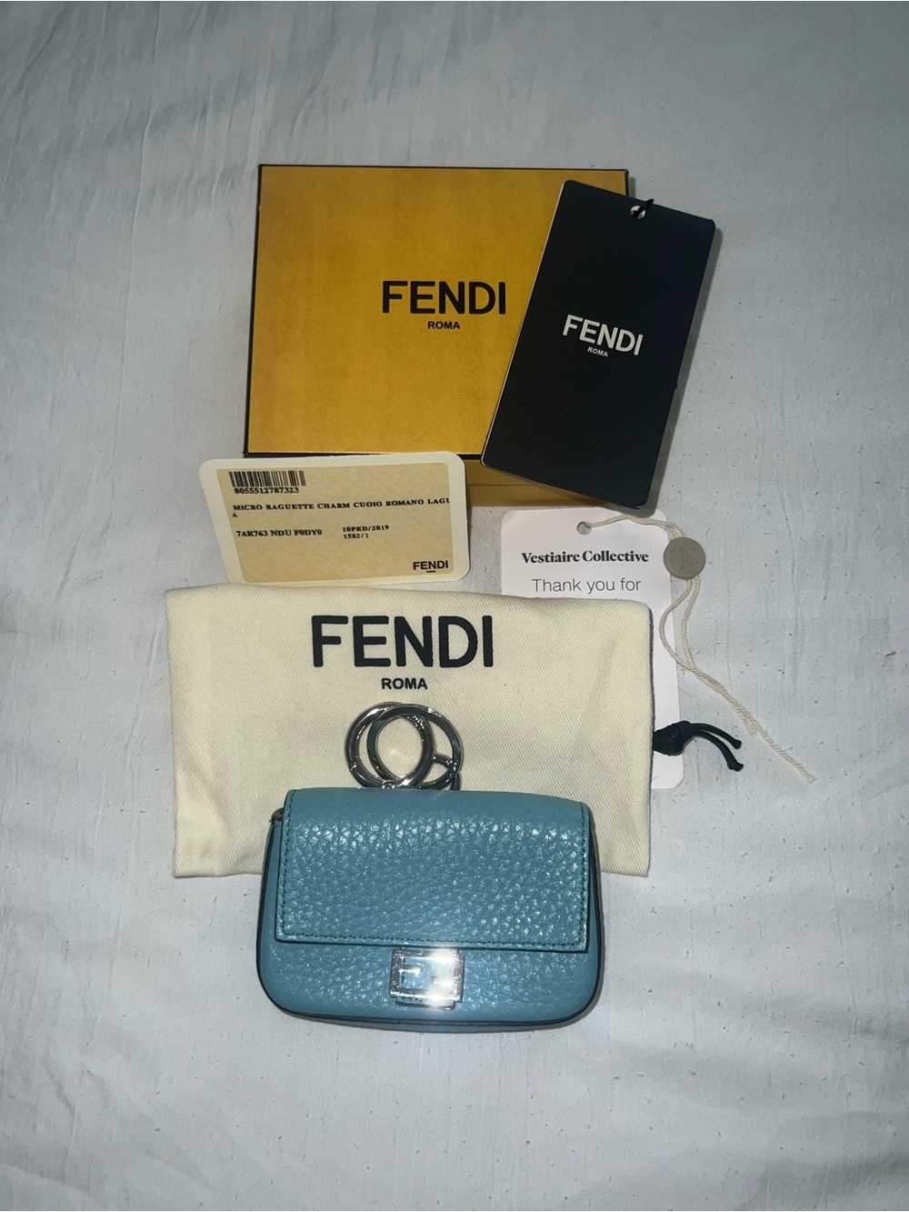 Fendi Bleu Atoll Mini Baguette Charm Key & Card Holder